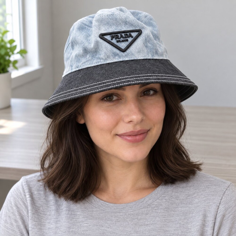 Prada Two-Tone Denim Bucket Hat - Picture 2 of 6